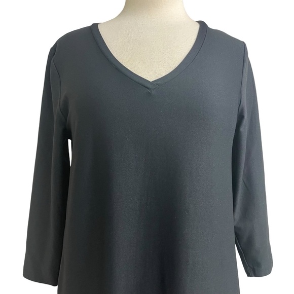 Judy P black A-line V neck dress with 3/4 sleeves medium - Picture 2 of 12